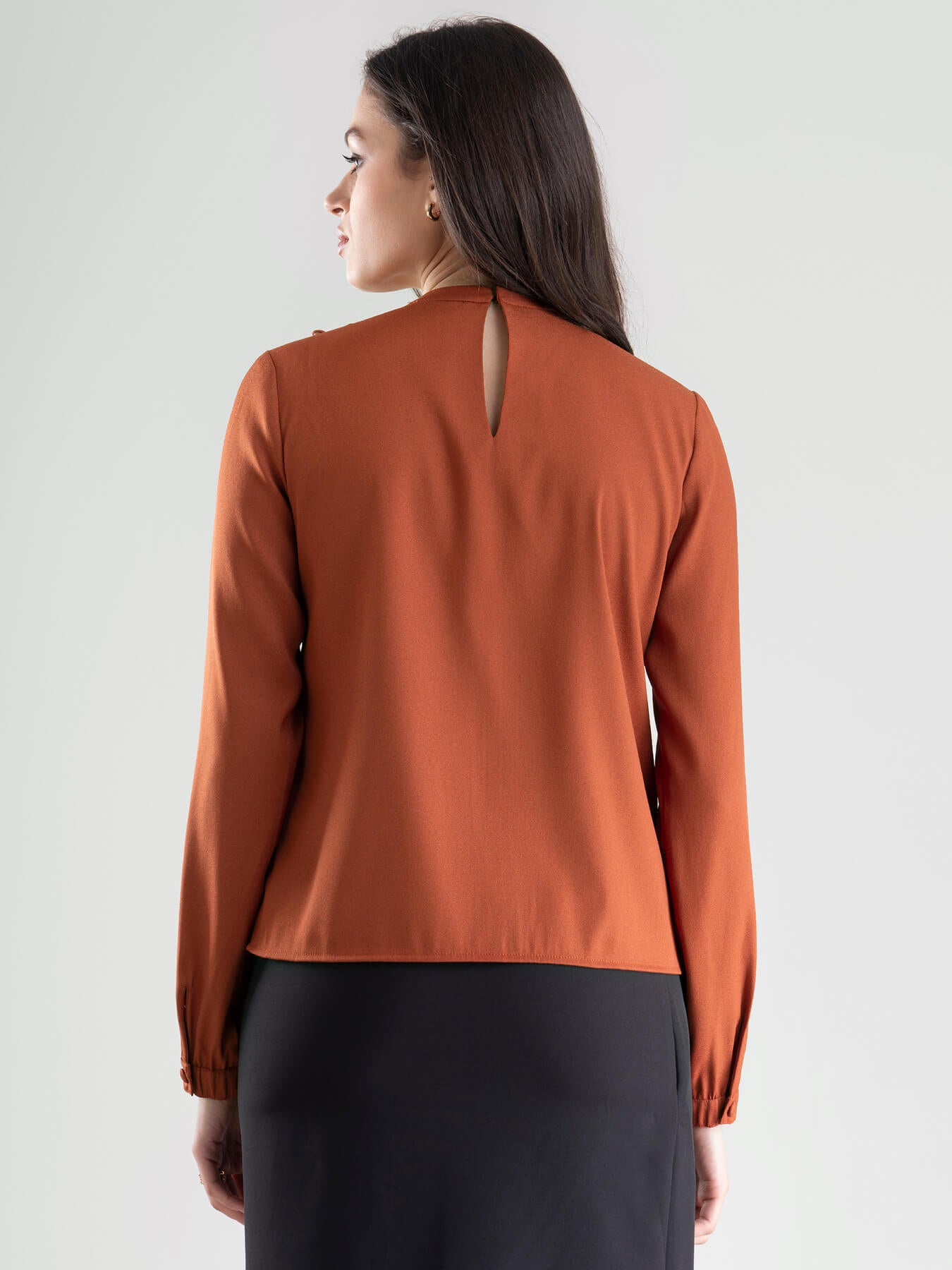 High Neck Pleat Detail Top - Rust