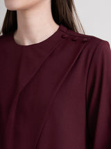 Crew Neck Button Detail Top - Wine