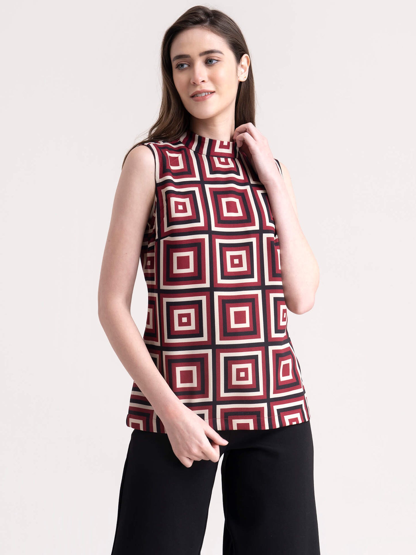 Geometric Print Top - Maroon| Formal Tops