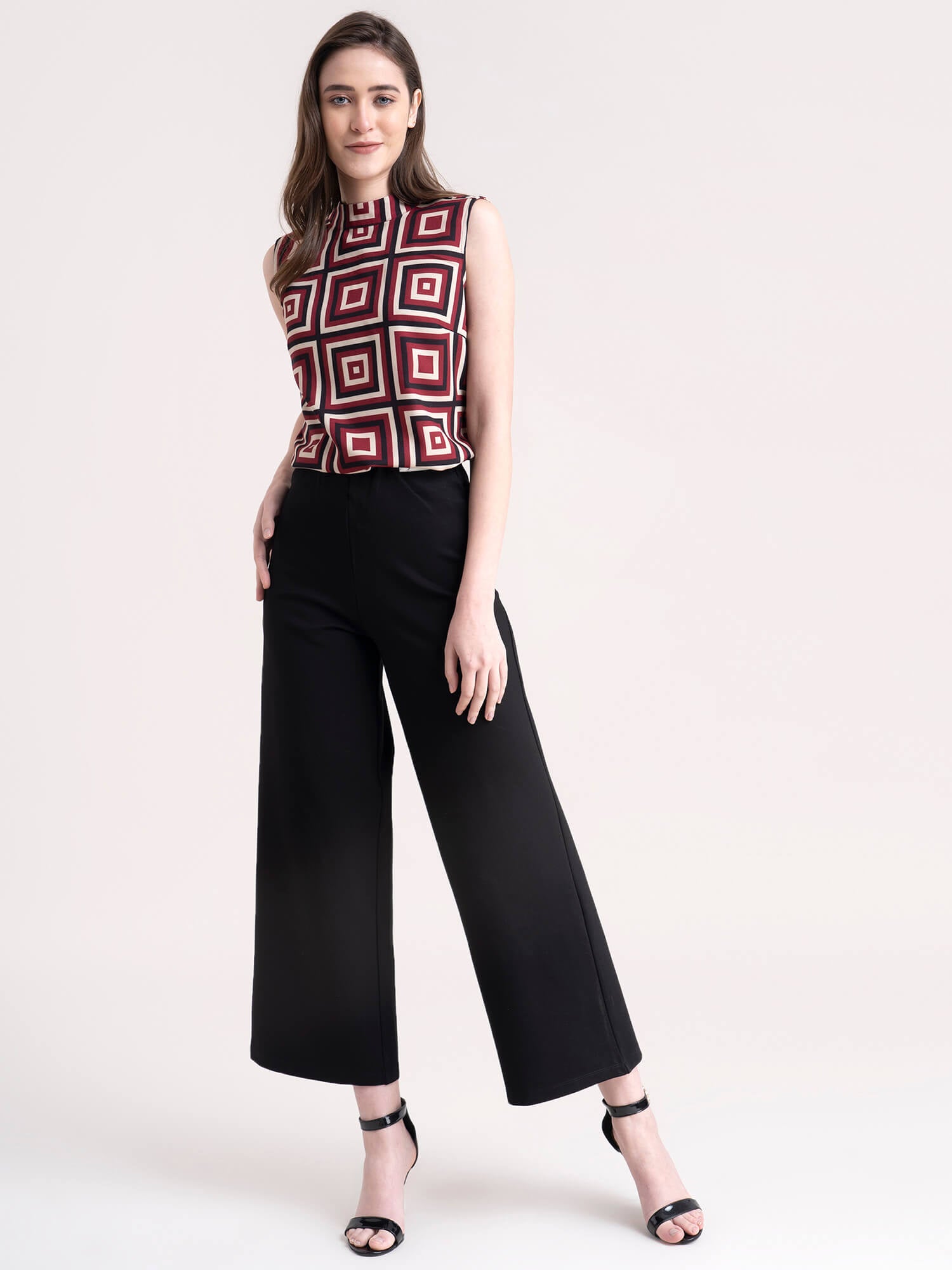 Geometric Print Top - Maroon| Formal Tops