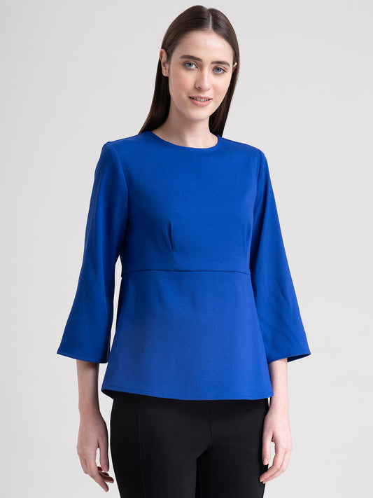 Round Neck Peplum Top - Blue
