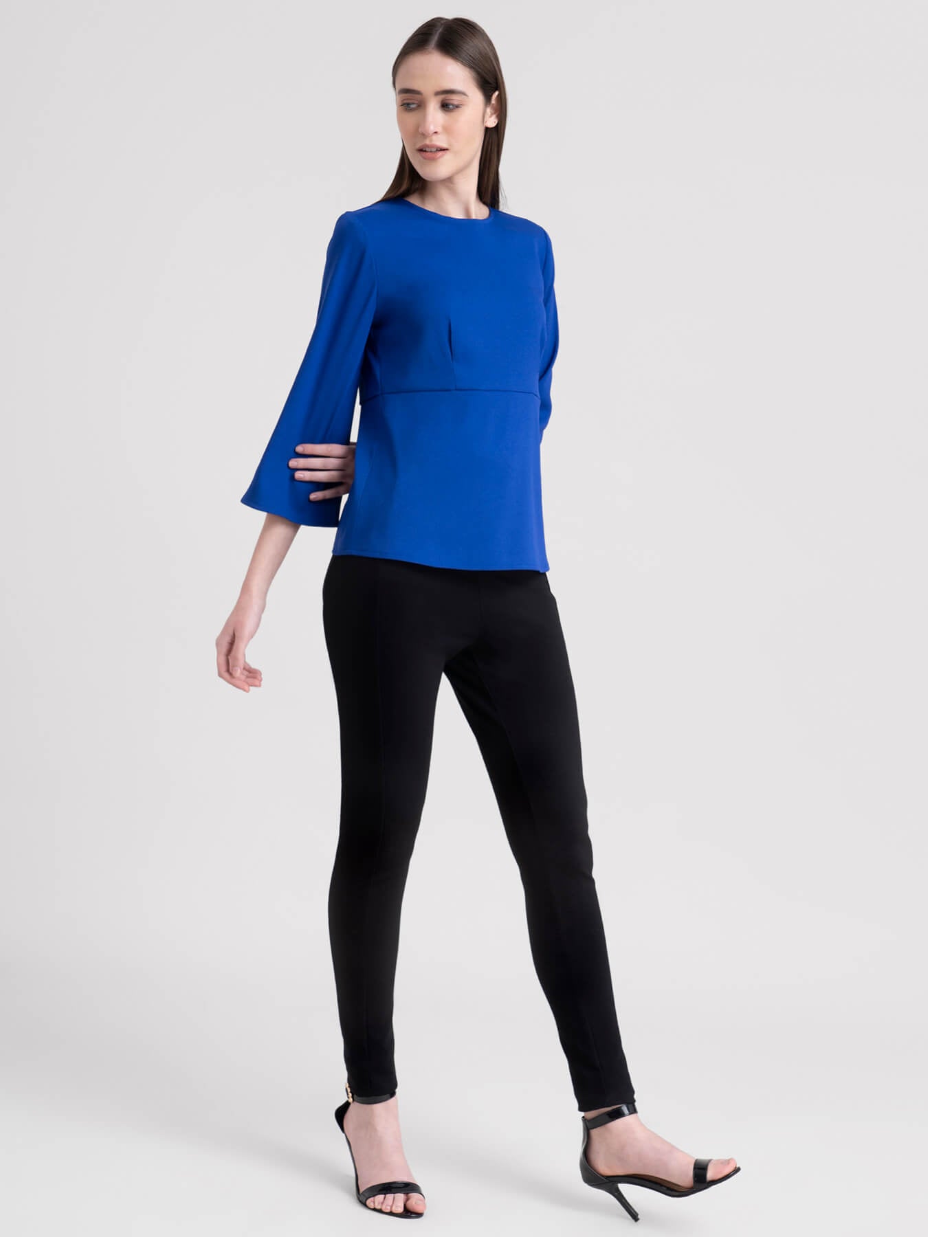 Round Neck Peplum Top - Blue