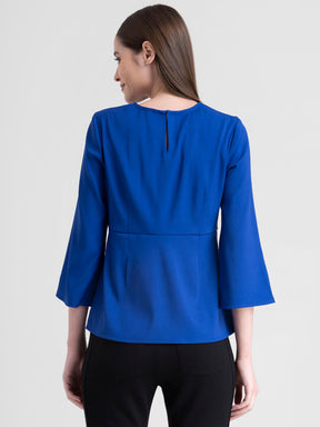 Round Neck Peplum Top - Blue