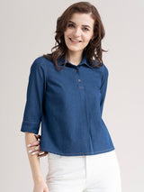 Denim Boxy Top - Navy Blue