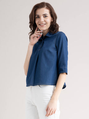 Denim Boxy Top - Navy Blue