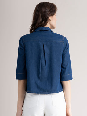 Denim Boxy Top - Navy Blue