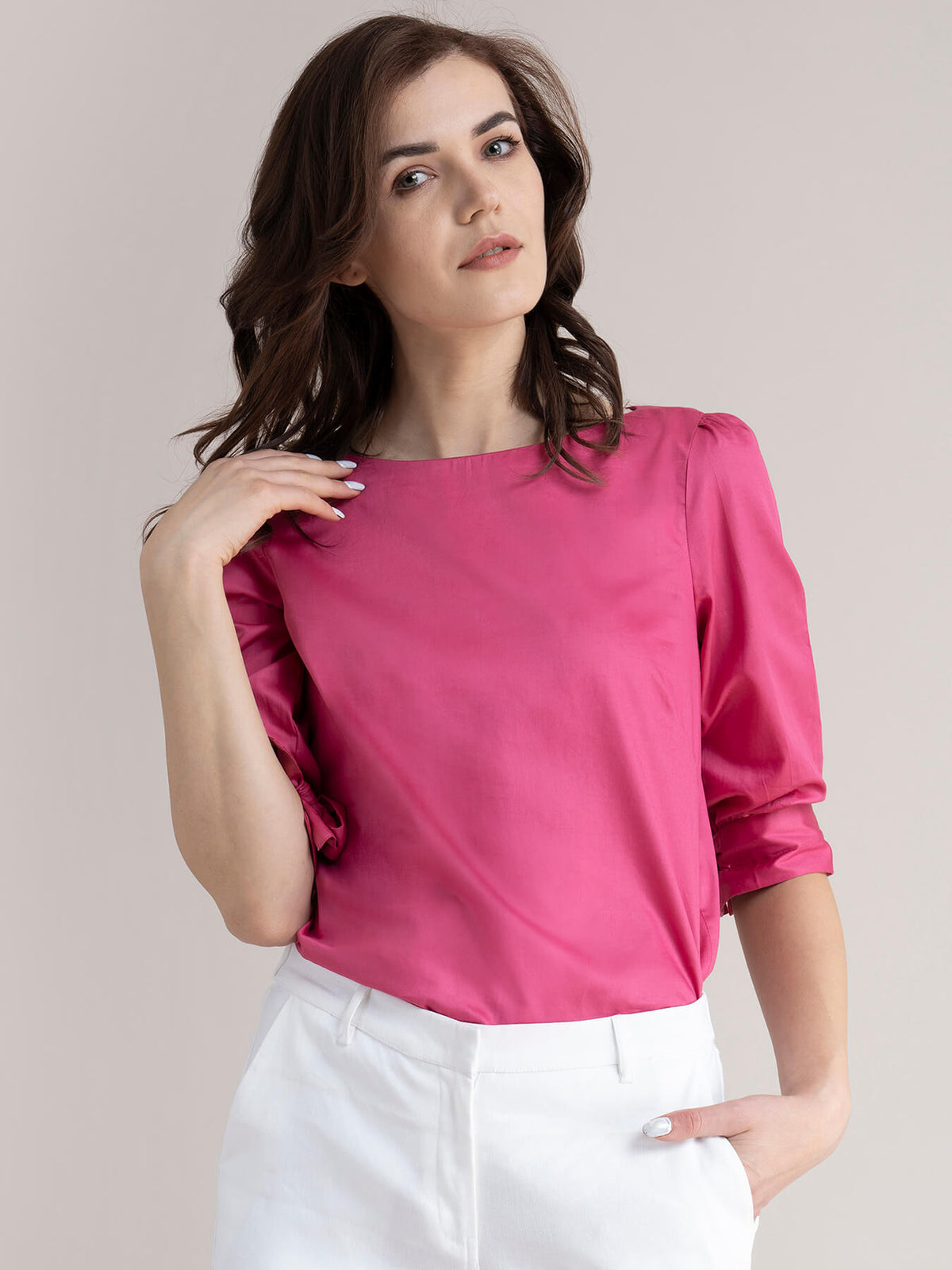 Cotton Tie Up Sleeve Top - Pink| Formal Tops