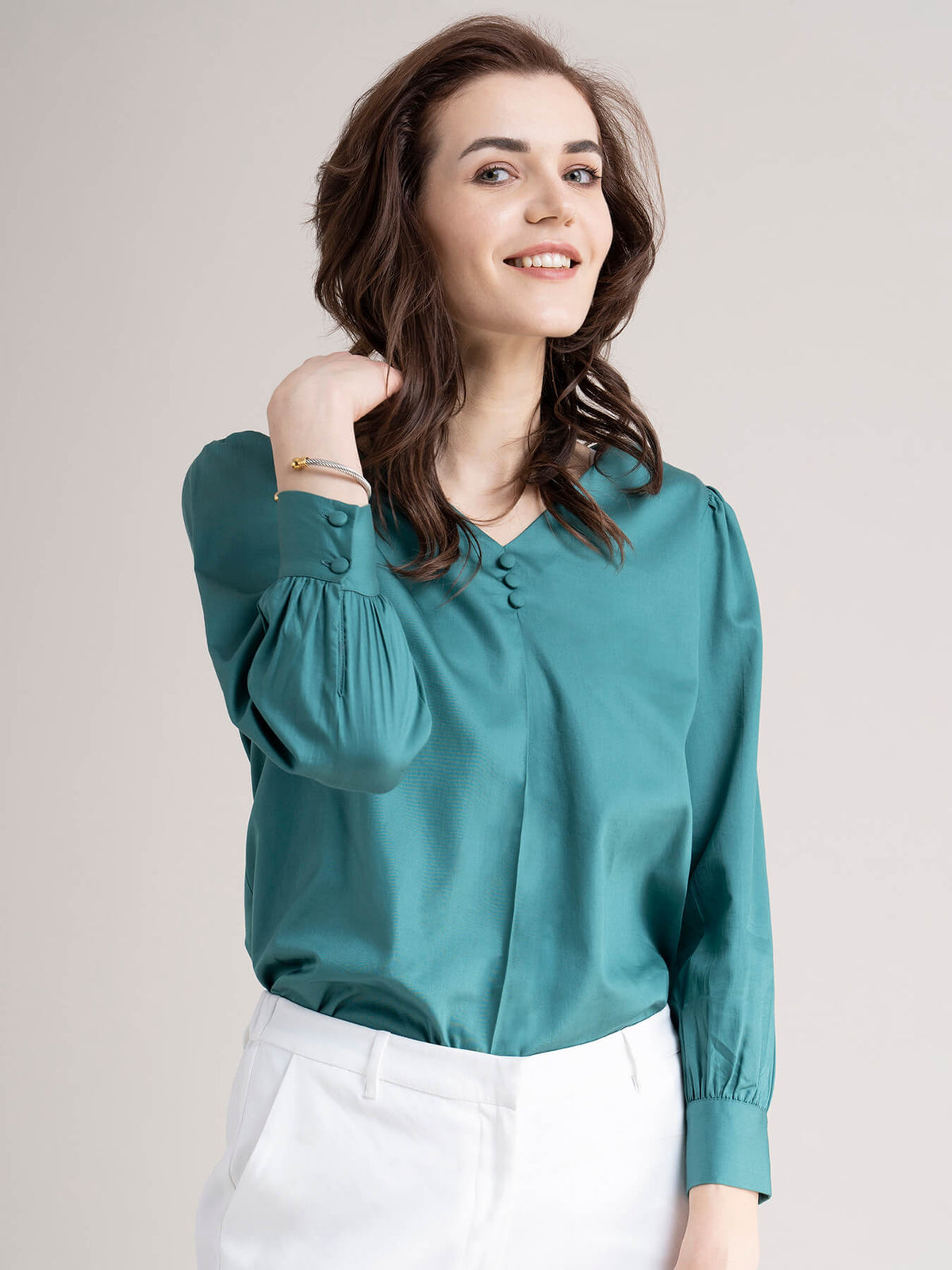 Cotton Front Pleat Top - Teal