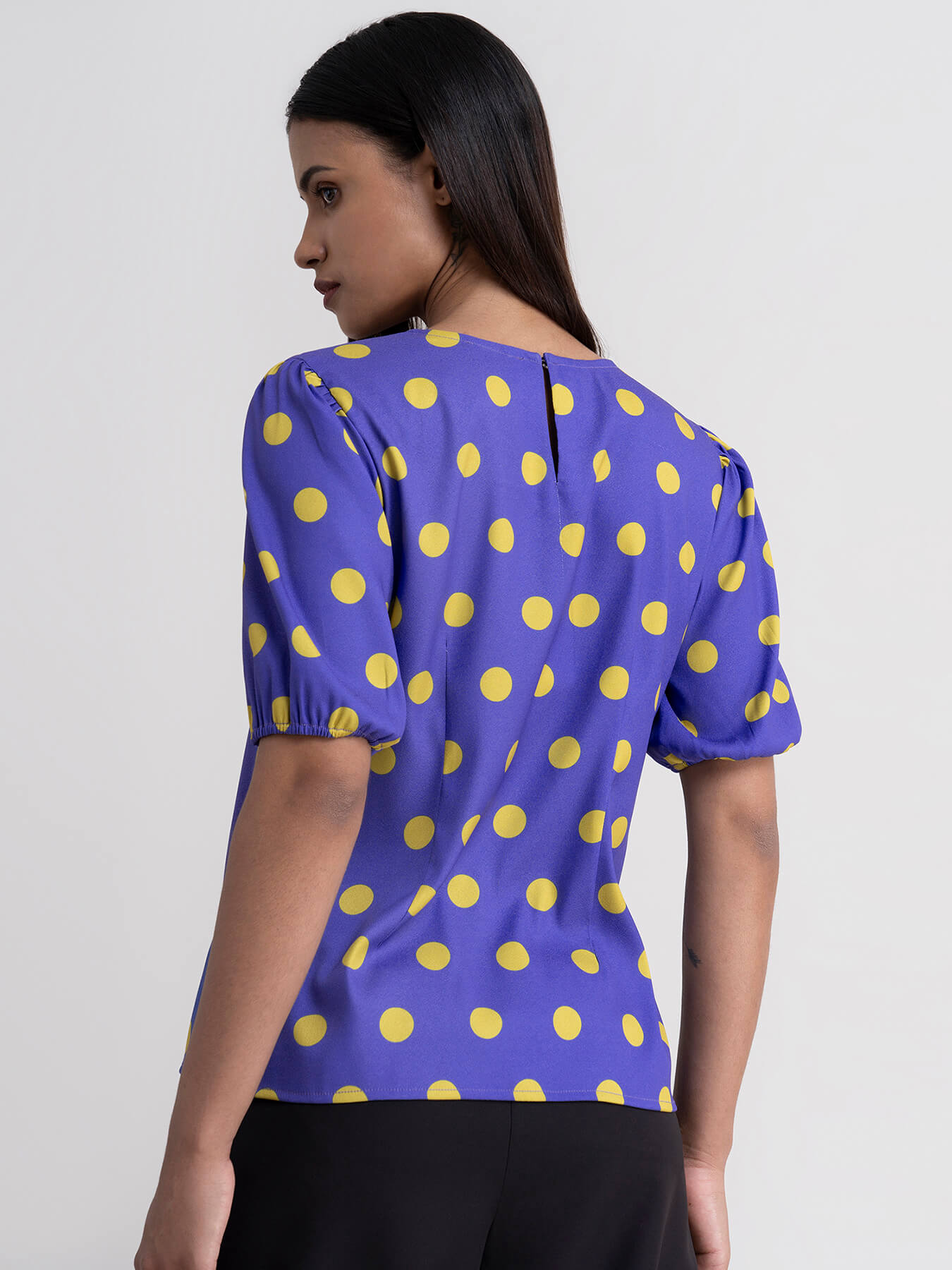 Polka Dot Puff Sleeve Top - Electric Blue
