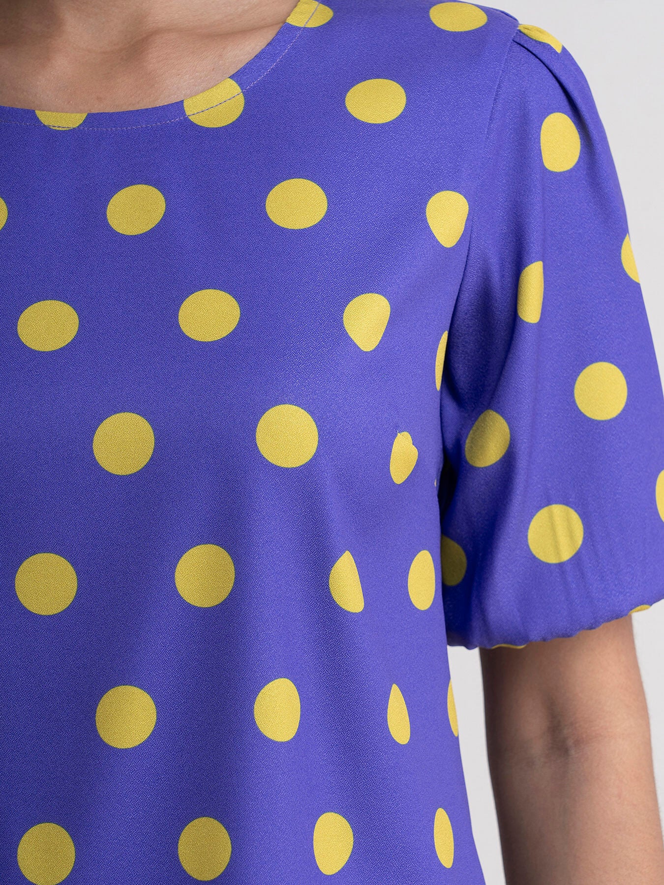 Polka Dot Puff Sleeve Top - Electric Blue