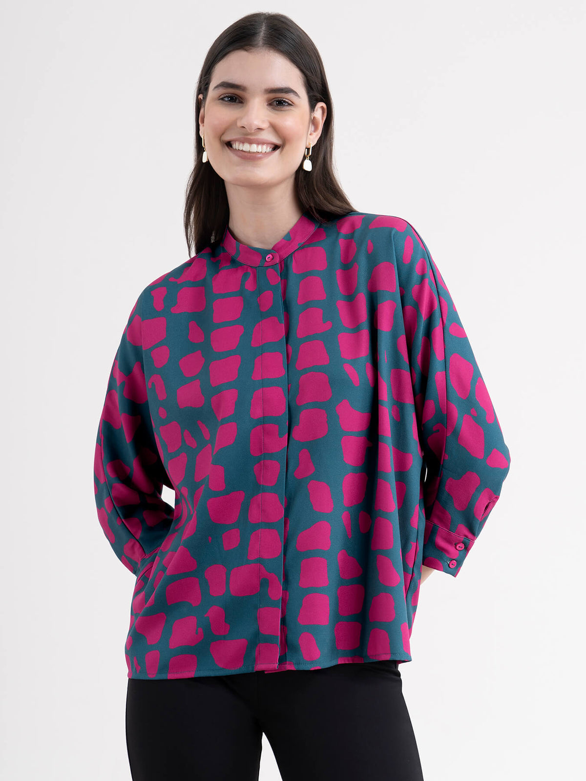 Animal Print Dolman Sleeve Top - Fuchsia