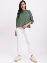 Linen Dolman Sleeve Top - Olive