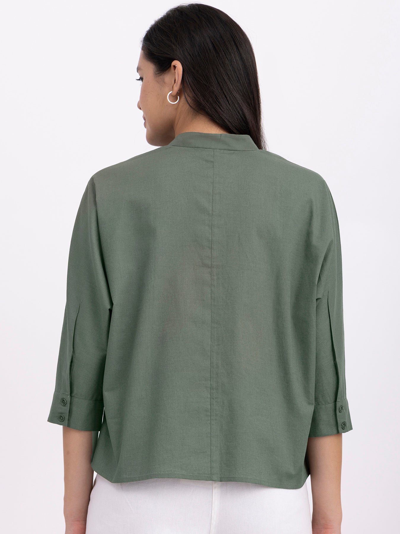 Linen Dolman Sleeve Top - Olive