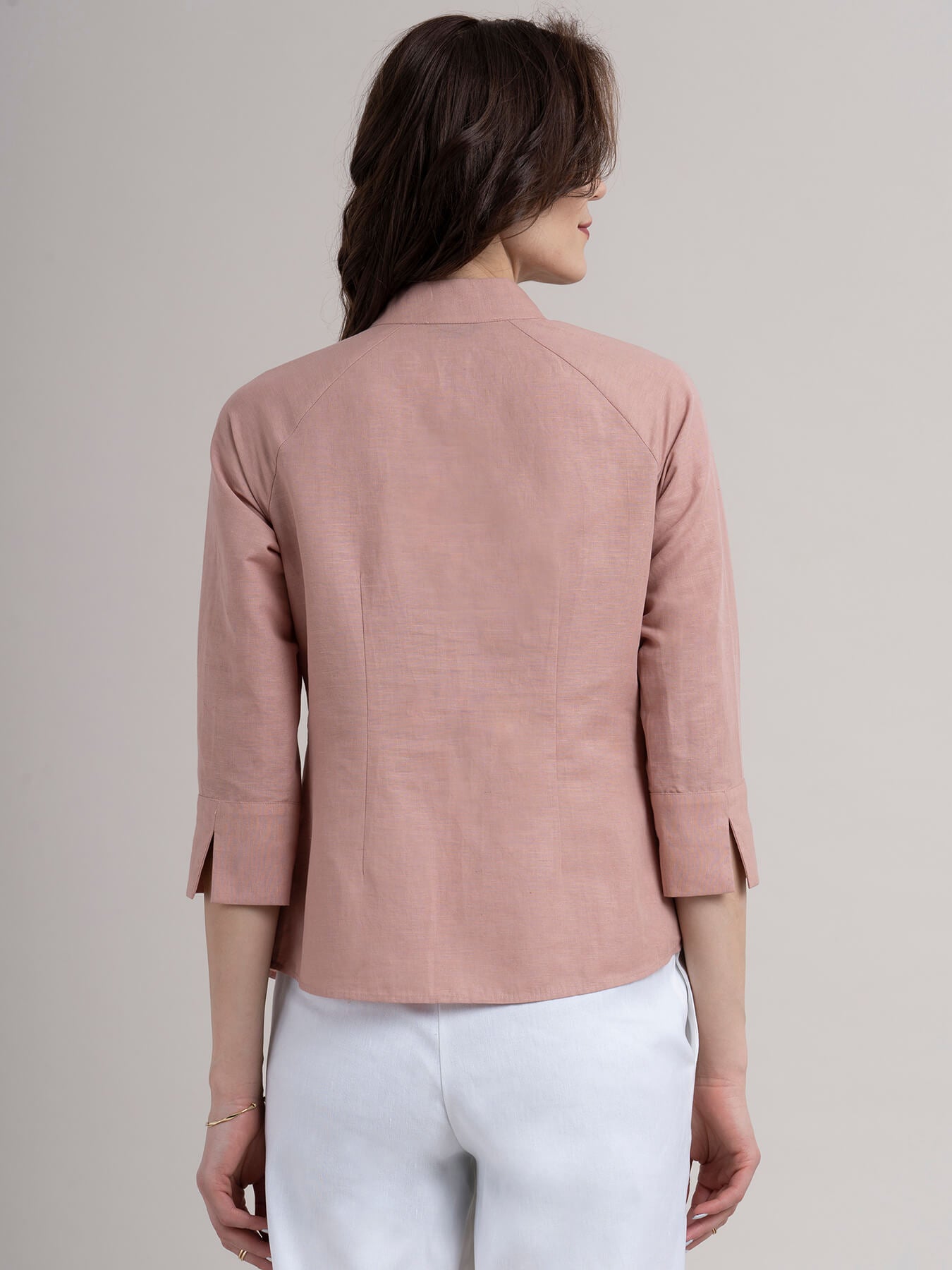 Linen Button Detail Top - Dusty Pink