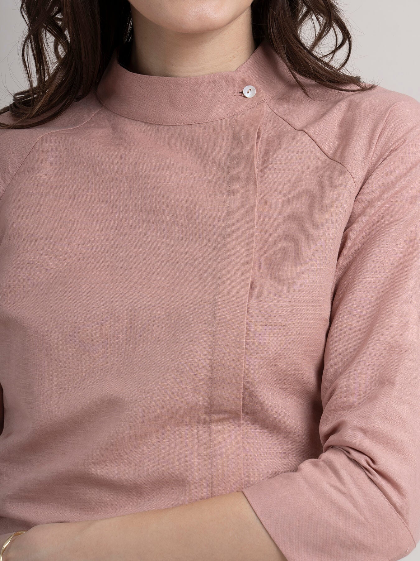 Linen Button Detail Top - Dusty Pink