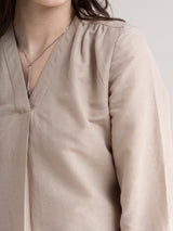 Linen Tie Up Sleeve Top - Beige