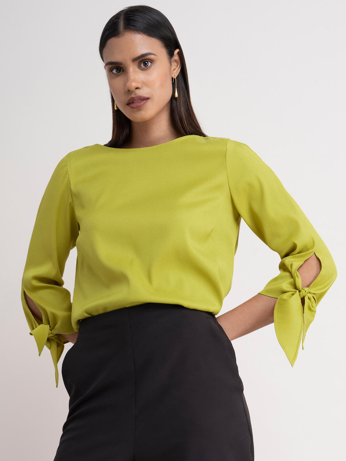 Tie Up Sleeve Top - Acid Green