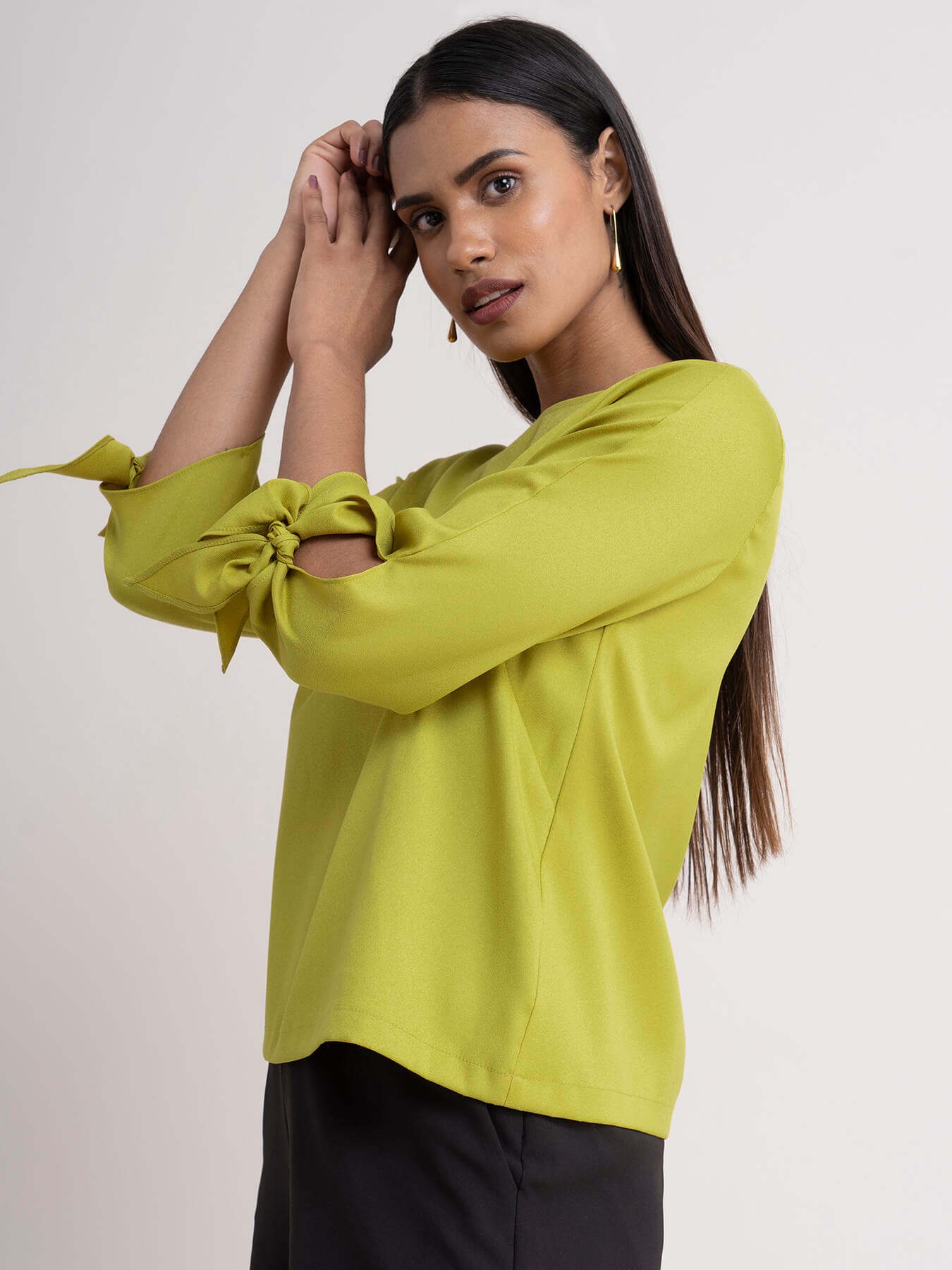 Tie Up Sleeve Top - Acid Green