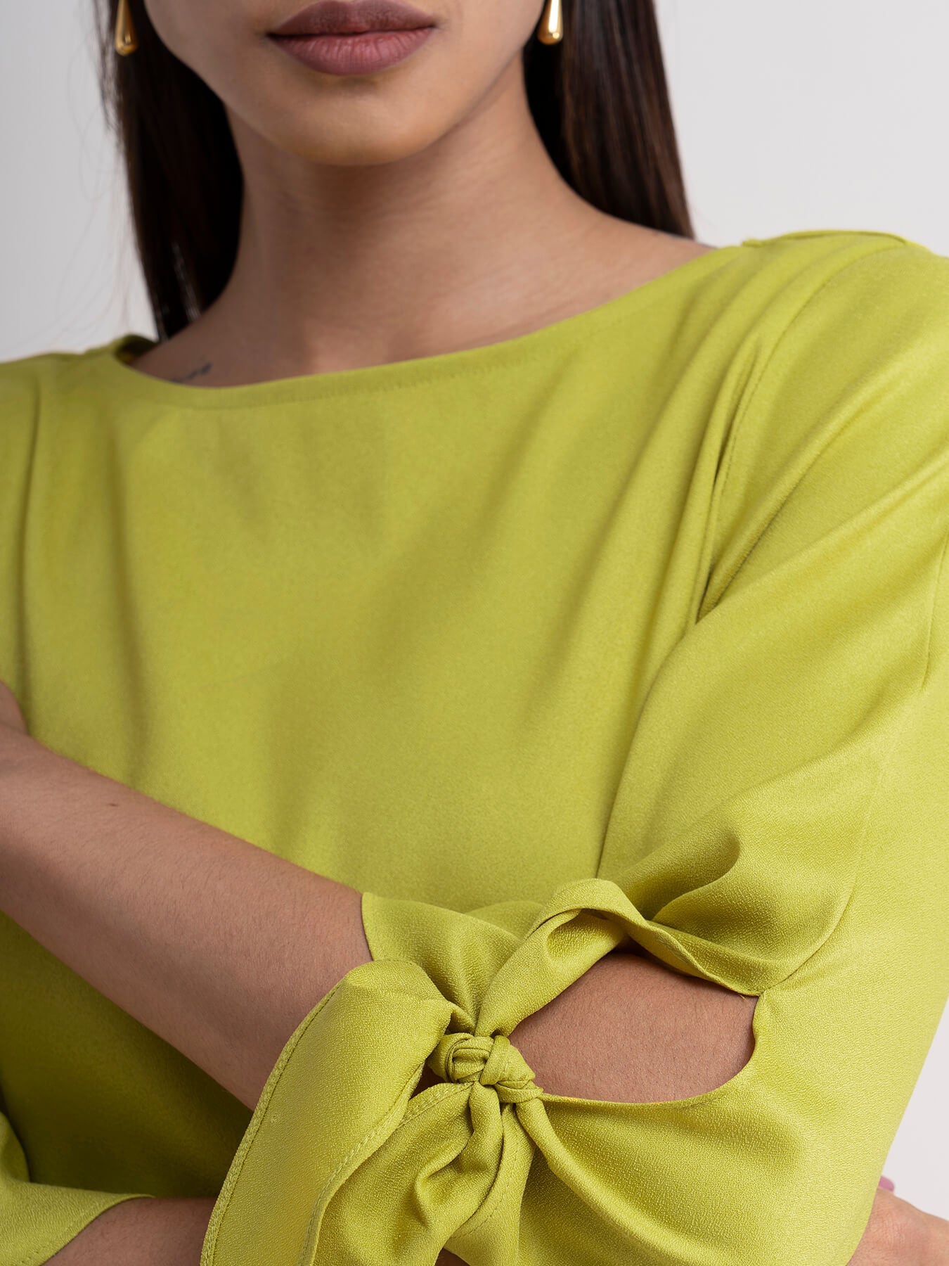 Tie Up Sleeve Top - Acid Green