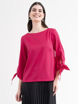 Boat Neck Tie Up Sleeve Top - Fuchsia| Formal Tops