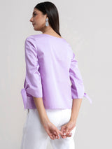 Cotton Tie Up Sleeve Top - Lilac