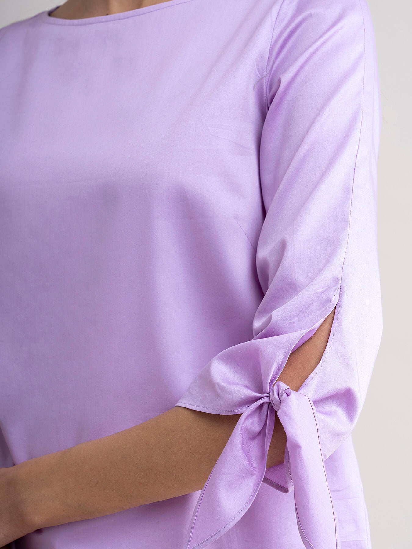 Cotton Tie Up Sleeve Top - Lilac