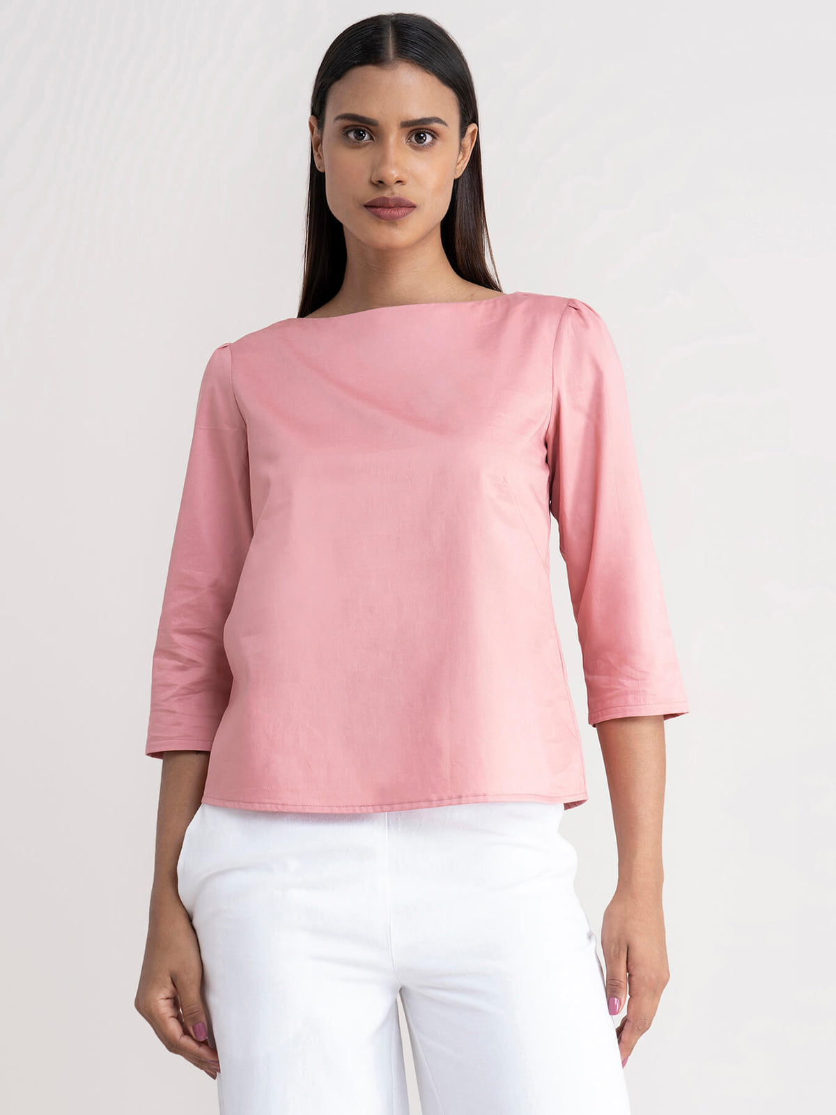 Cotton Tie Up Detail Top - Dusty Pink