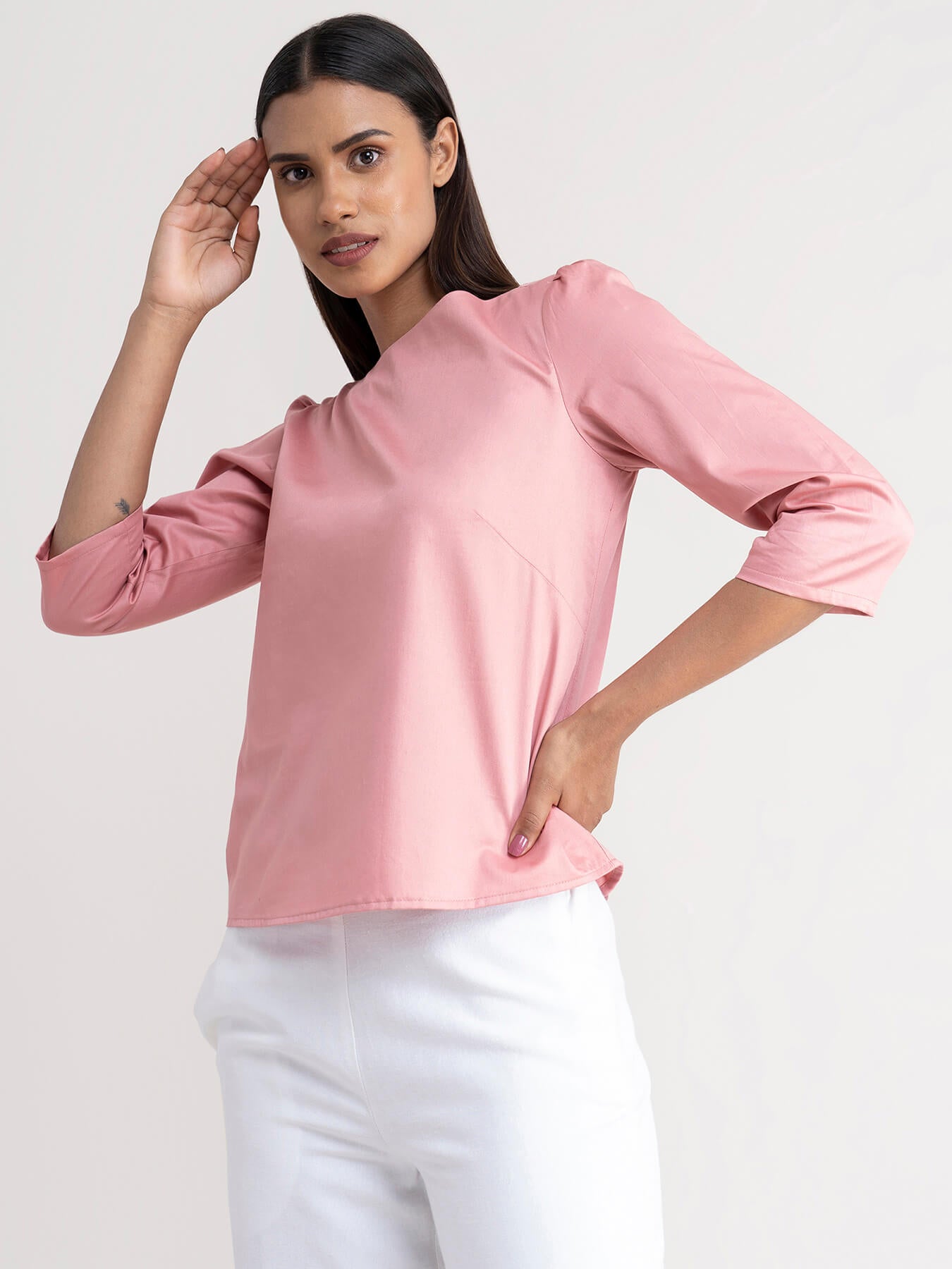 Cotton Tie Up Detail Top - Dusty Pink