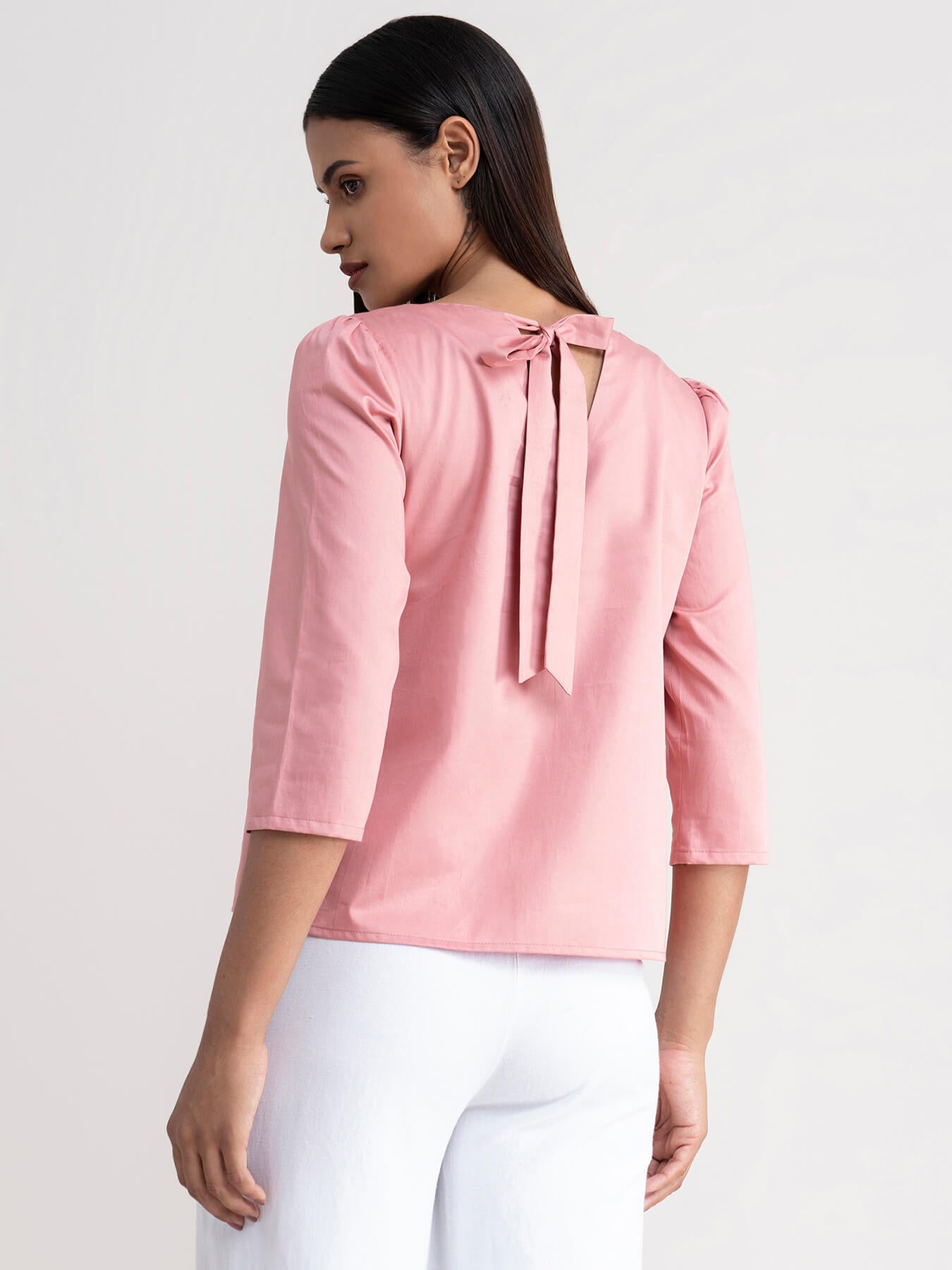 Cotton Tie Up Detail Top - Dusty Pink