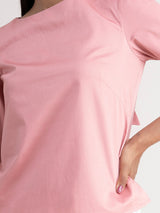 Cotton Tie Up Detail Top - Dusty Pink