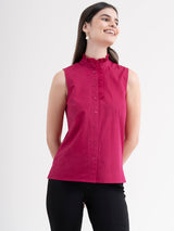 Cotton Ruffle Detail Top - Fuchsia