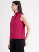 Cotton Ruffle Detail Top - Fuchsia