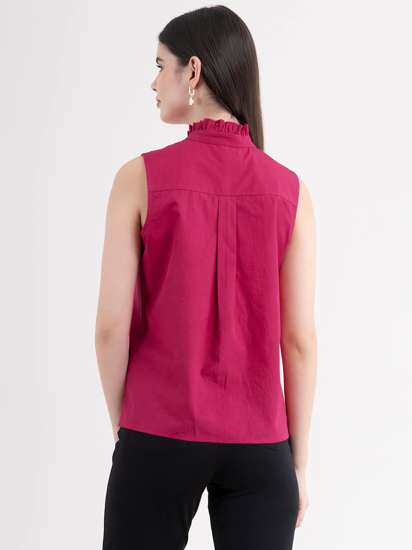 Cotton Ruffle Detail Top - Fuchsia