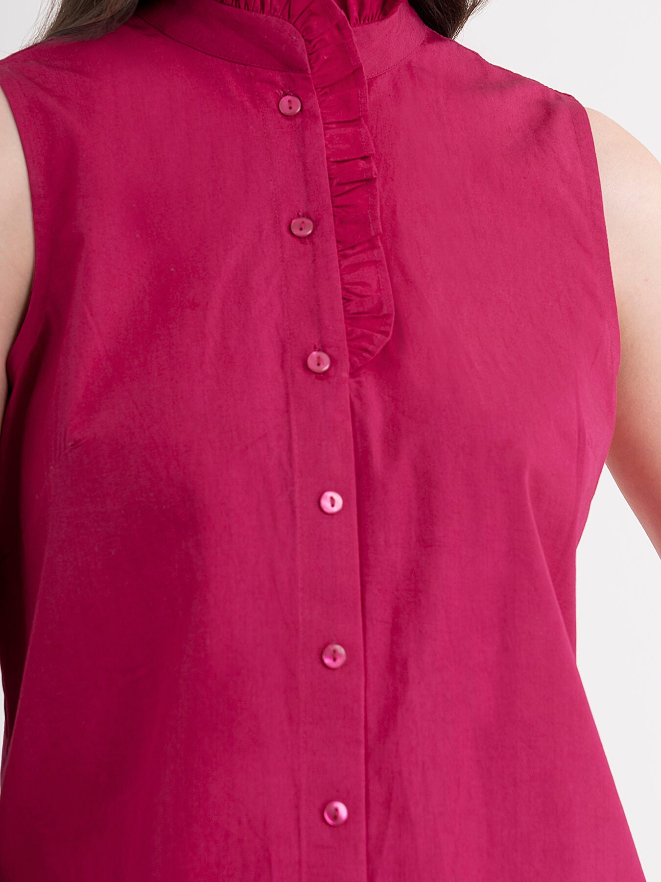 Cotton Ruffle Detail Top - Fuchsia