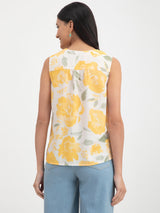 Floral Print V-Neck Top - White And Yellow