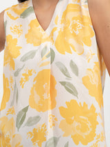 Floral Print V-Neck Top - White And Yellow