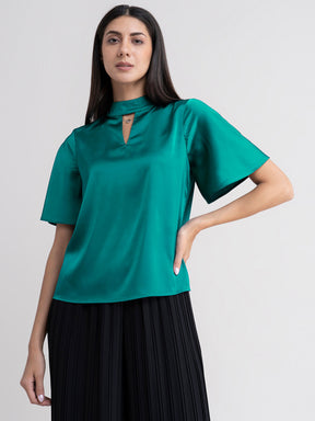 Satin Bell Sleeve Top - Emerald