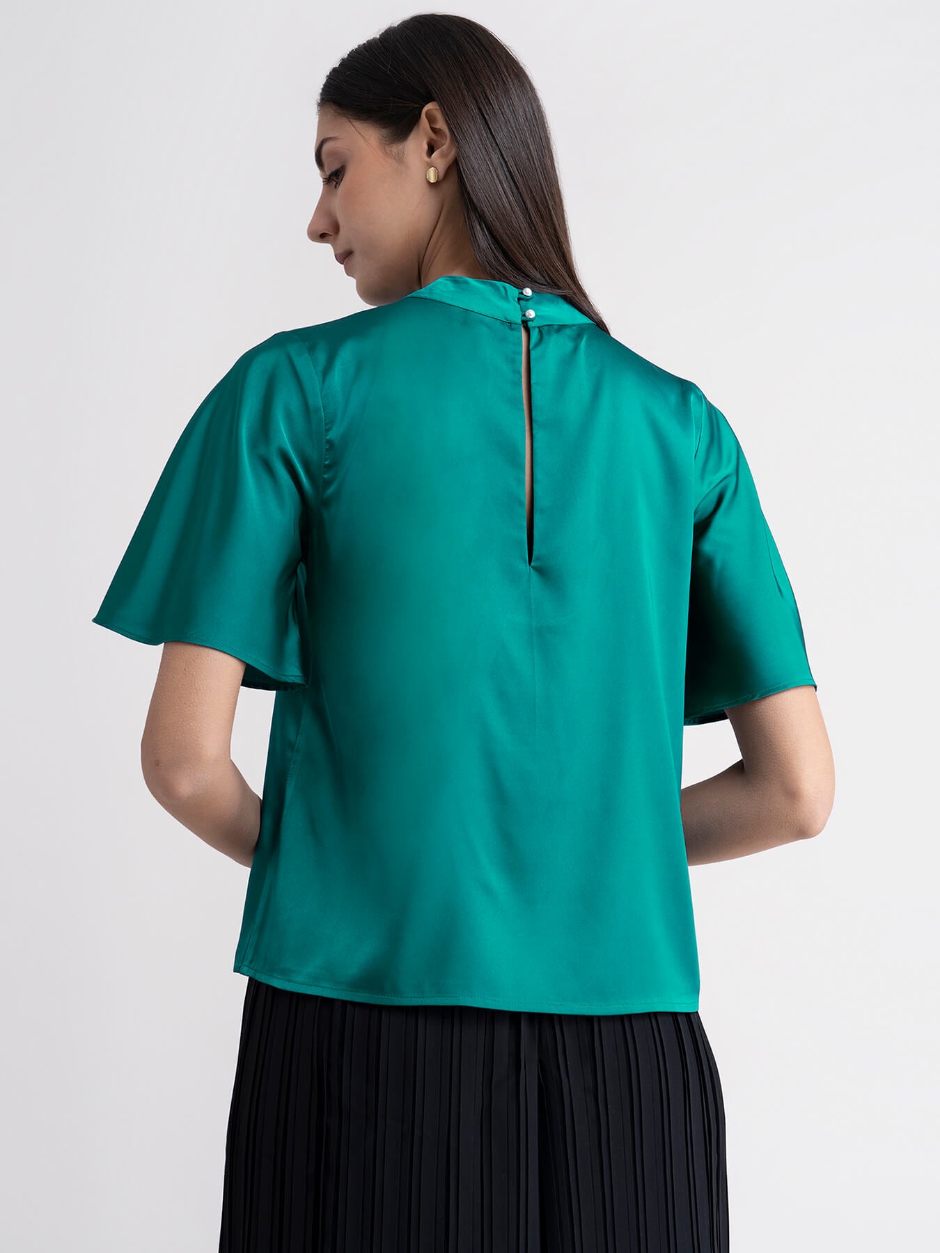 Satin Bell Sleeve Top - Emerald