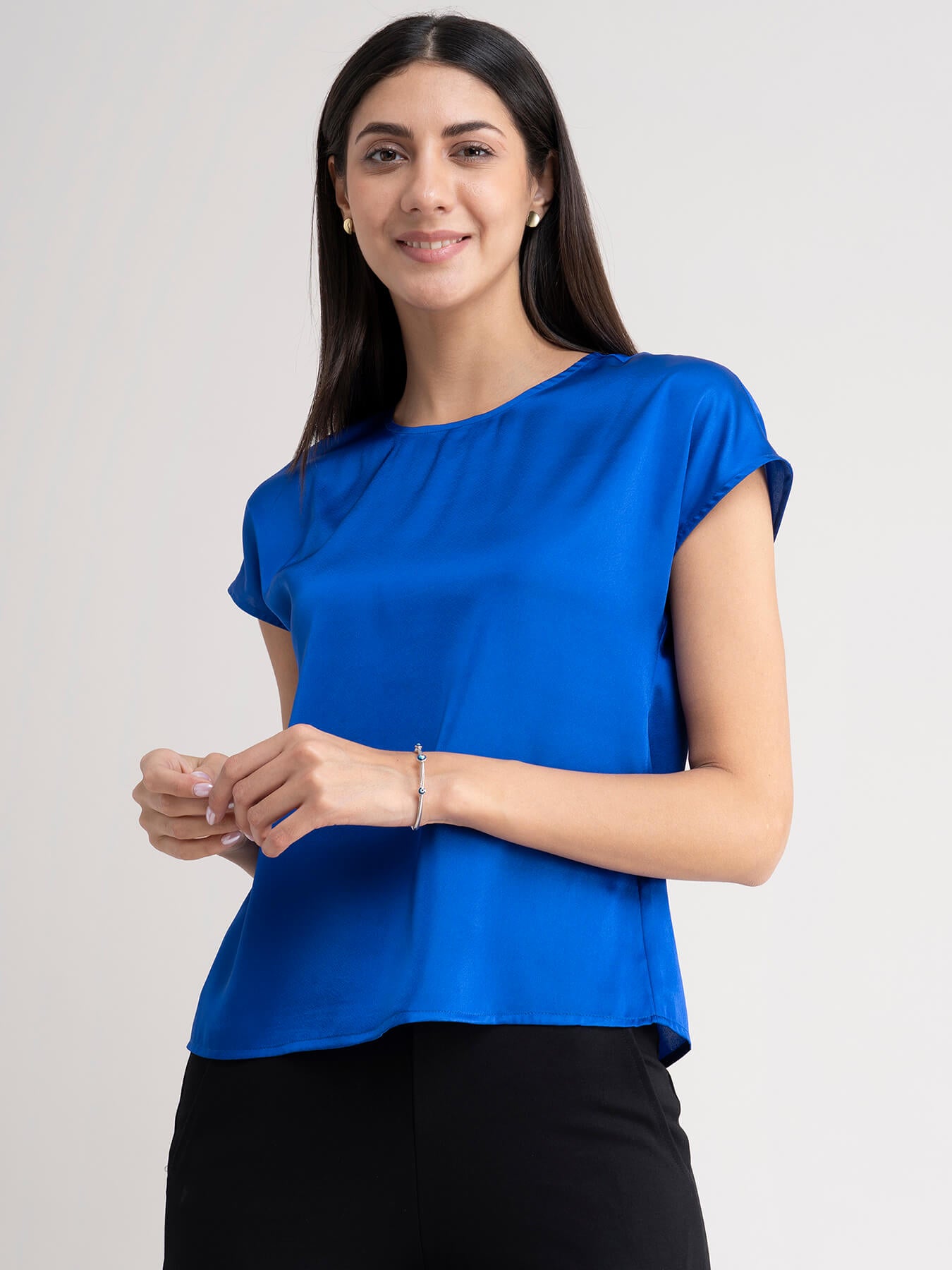 Satin Drop Shoulder Top - Royal Blue