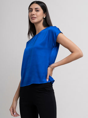 Satin Drop Shoulder Top - Royal Blue