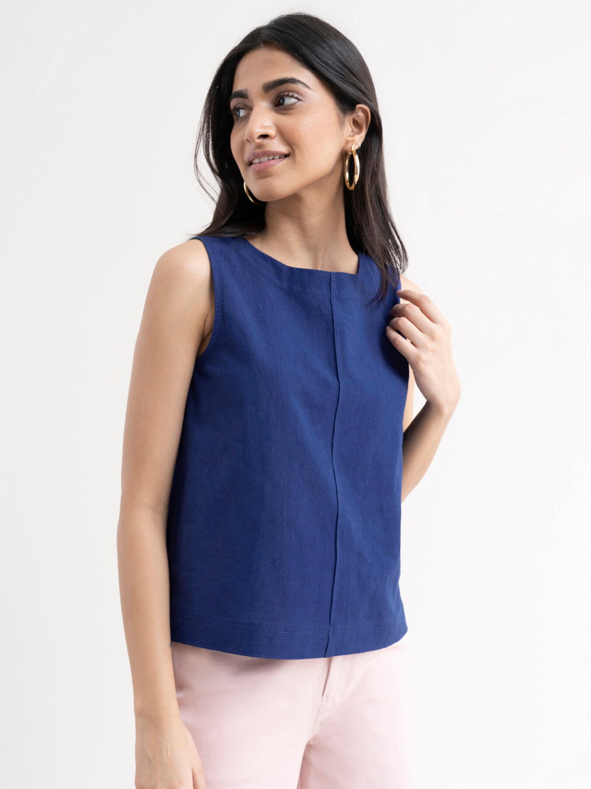 Linen Pintuck Top - Blue