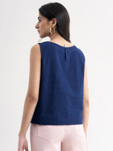 Linen Pintuck Top - Blue