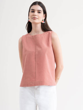 Linen Pintuck Top - Dusty Pink