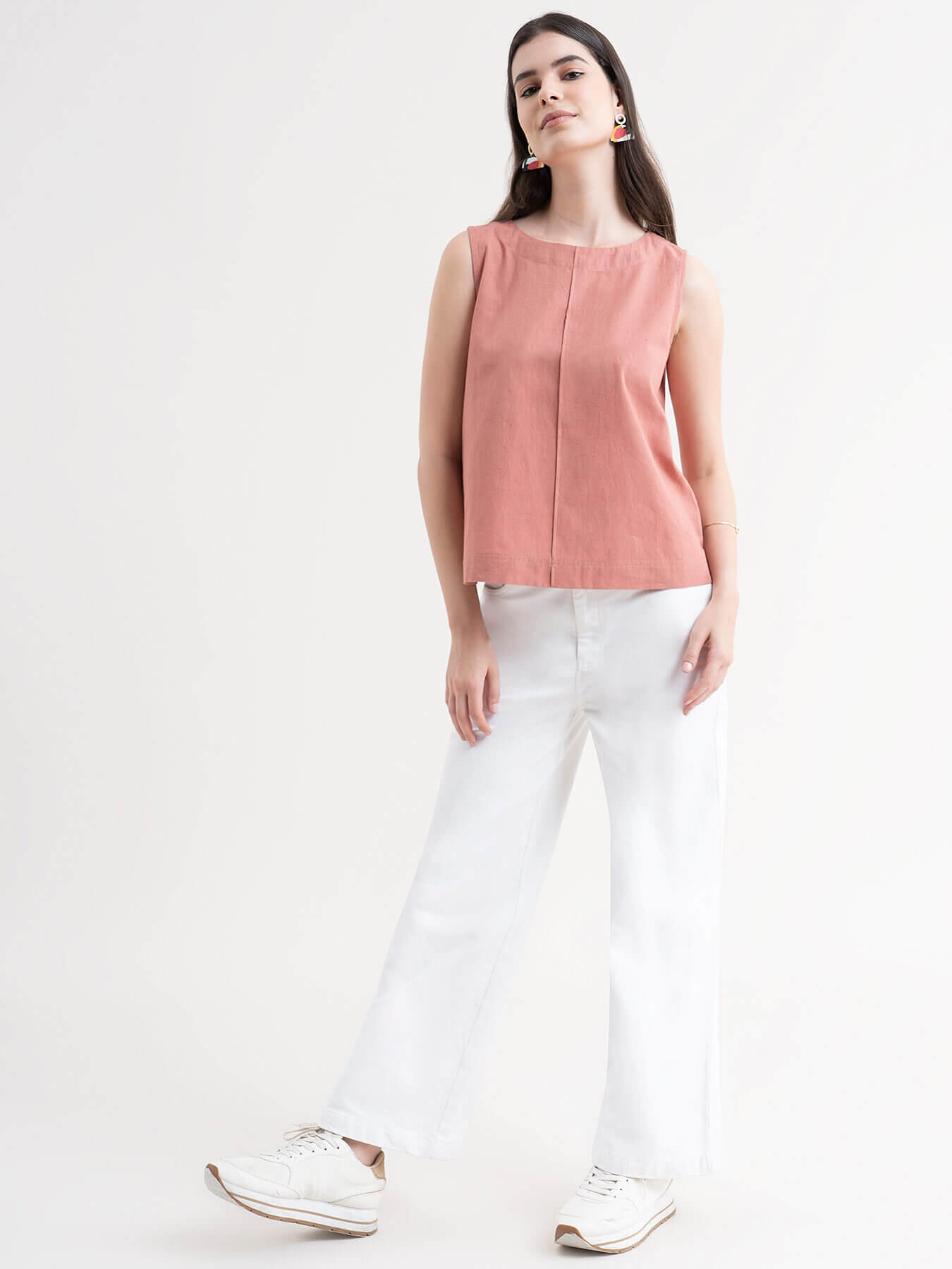 Linen Pintuck Top - Dusty Pink