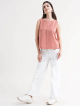 Linen Pintuck Top - Dusty Pink