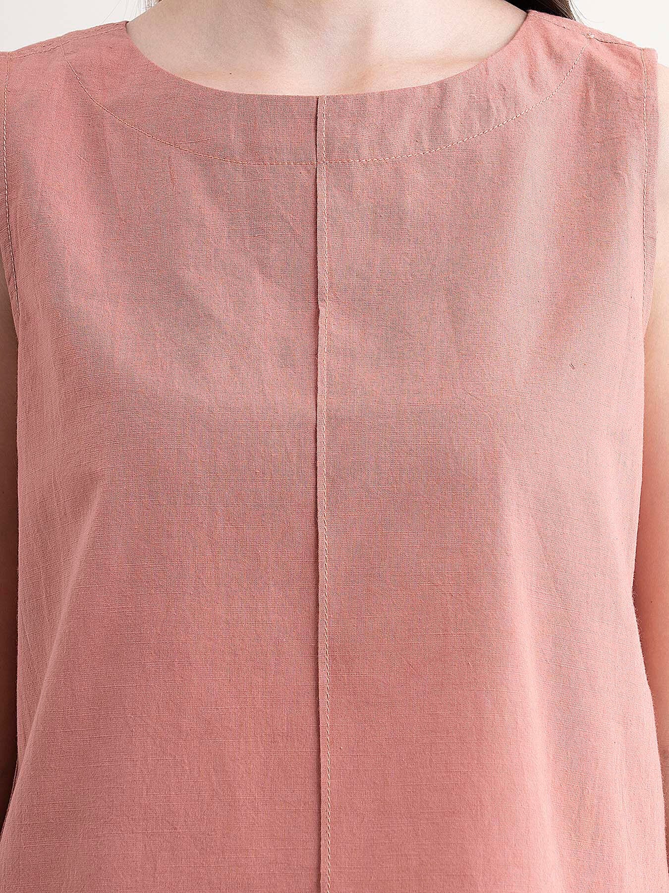 Linen Pintuck Top - Dusty Pink