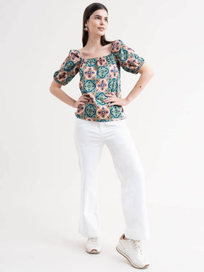 Satin Printed Top - Multicolour