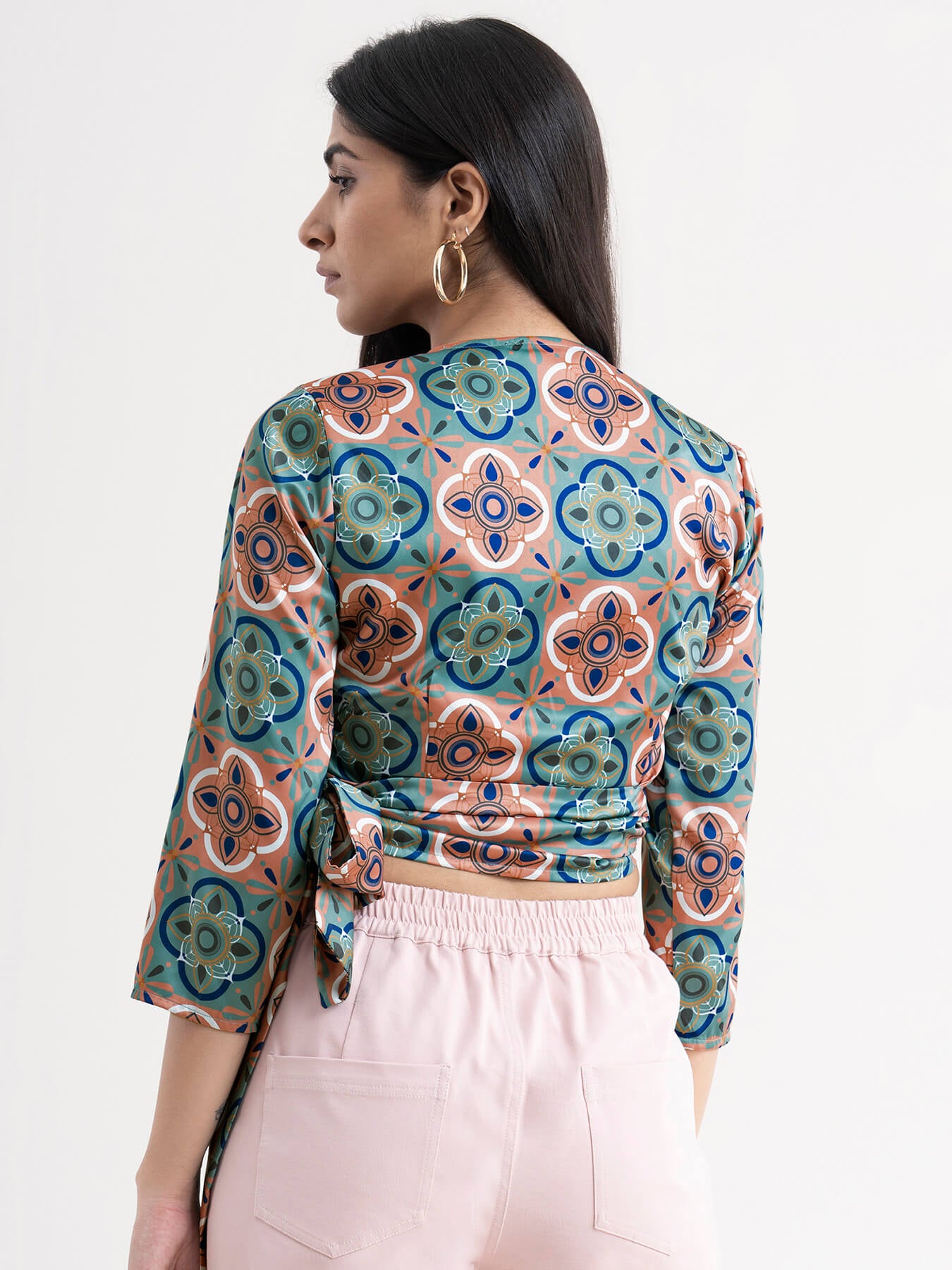 Satin Printed Wrap Top - Multicolour