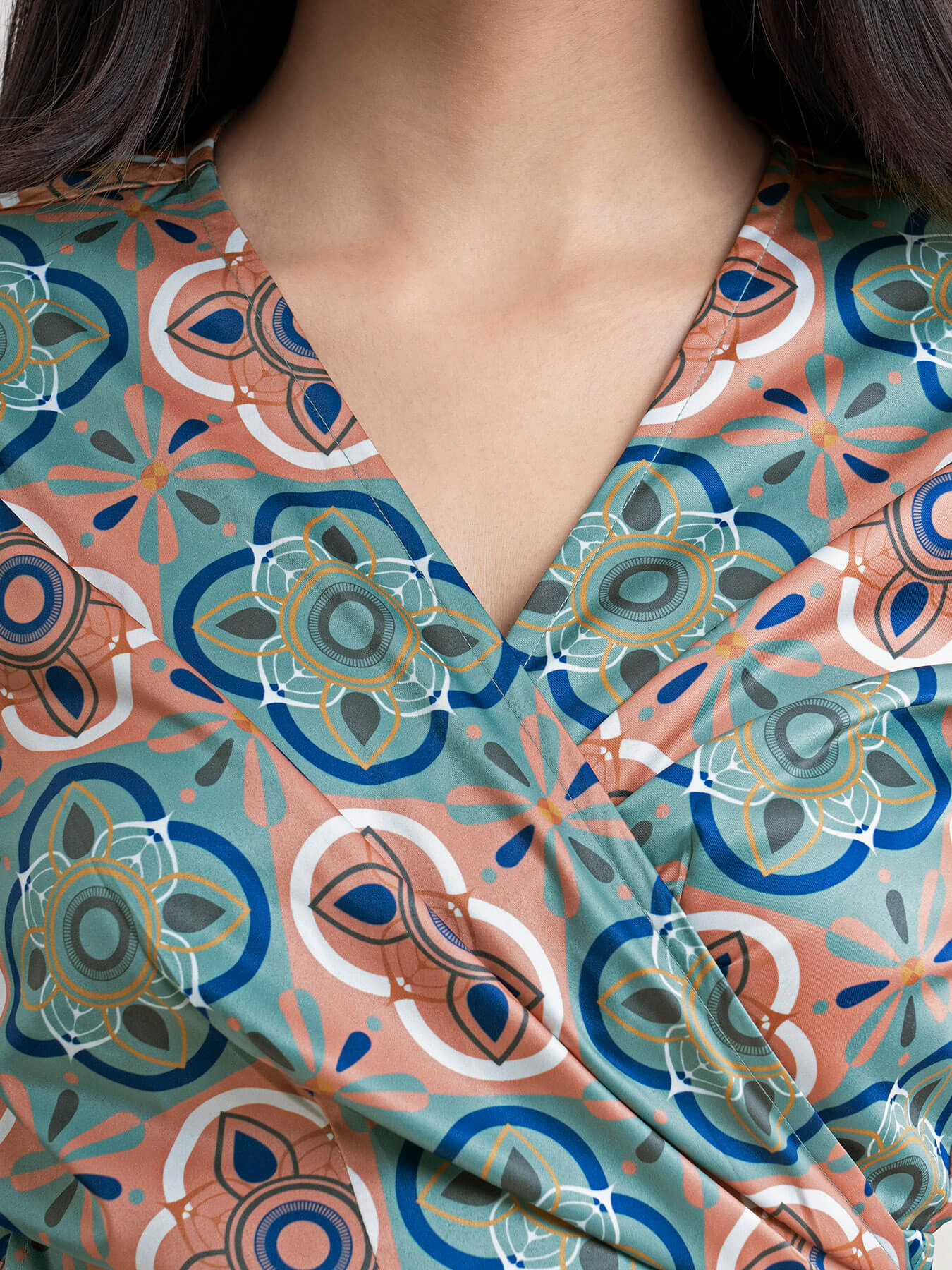 Satin Printed Wrap Top - Multicolour