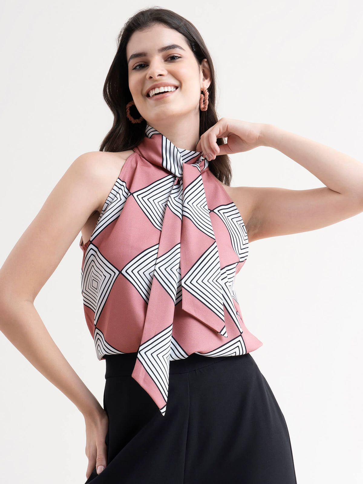 Sleeveless Geometric Print Top - Dusty Pink